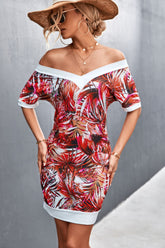 Botanical Print V-Neck Short Sleeve Mini Dress